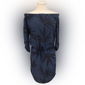 LOLE navy with black palm leaf print mini dress with draw strings